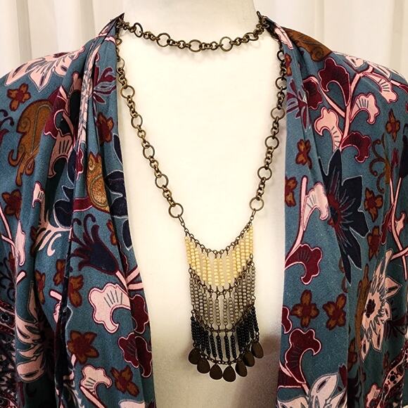 Vintage | Jewelry | 97s Long Pendant Necklace 38 Boho Fringe Brass Coin ...